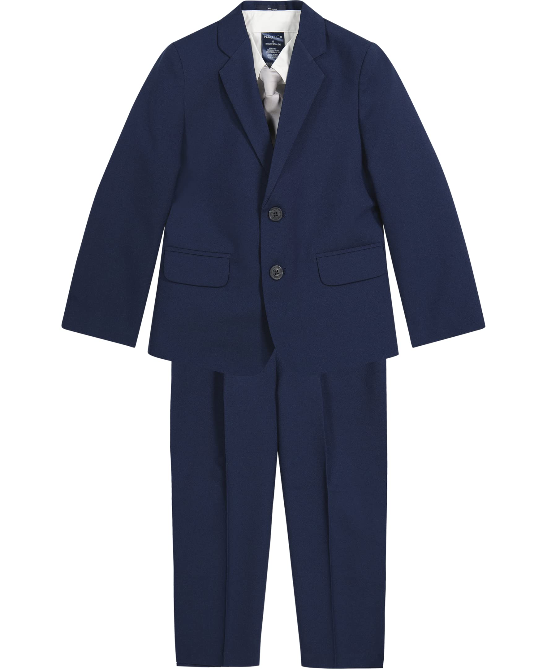 Nautica Boys 4-Piece Set with Dress Shirt, Bow Tie, Jacket, and Pants Tuxedo, Bright Blue, 5 US Image
