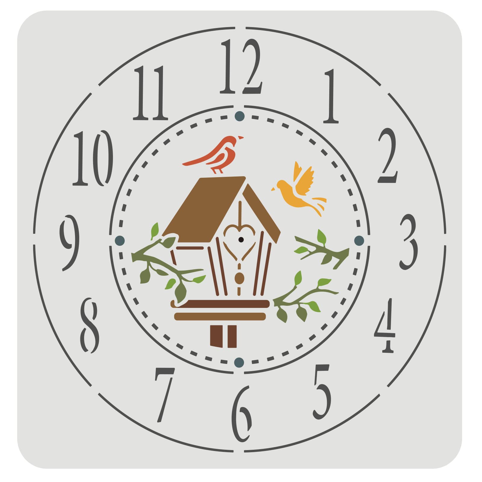 FINGERINSPIRE Clock Stencil 30x30cm Create DIY Clock Crafts Template Branches Bird House Clocks Stencil with Number Plastic Reusable Clocks Decor Stencils for Painting on Wood Floor Wall