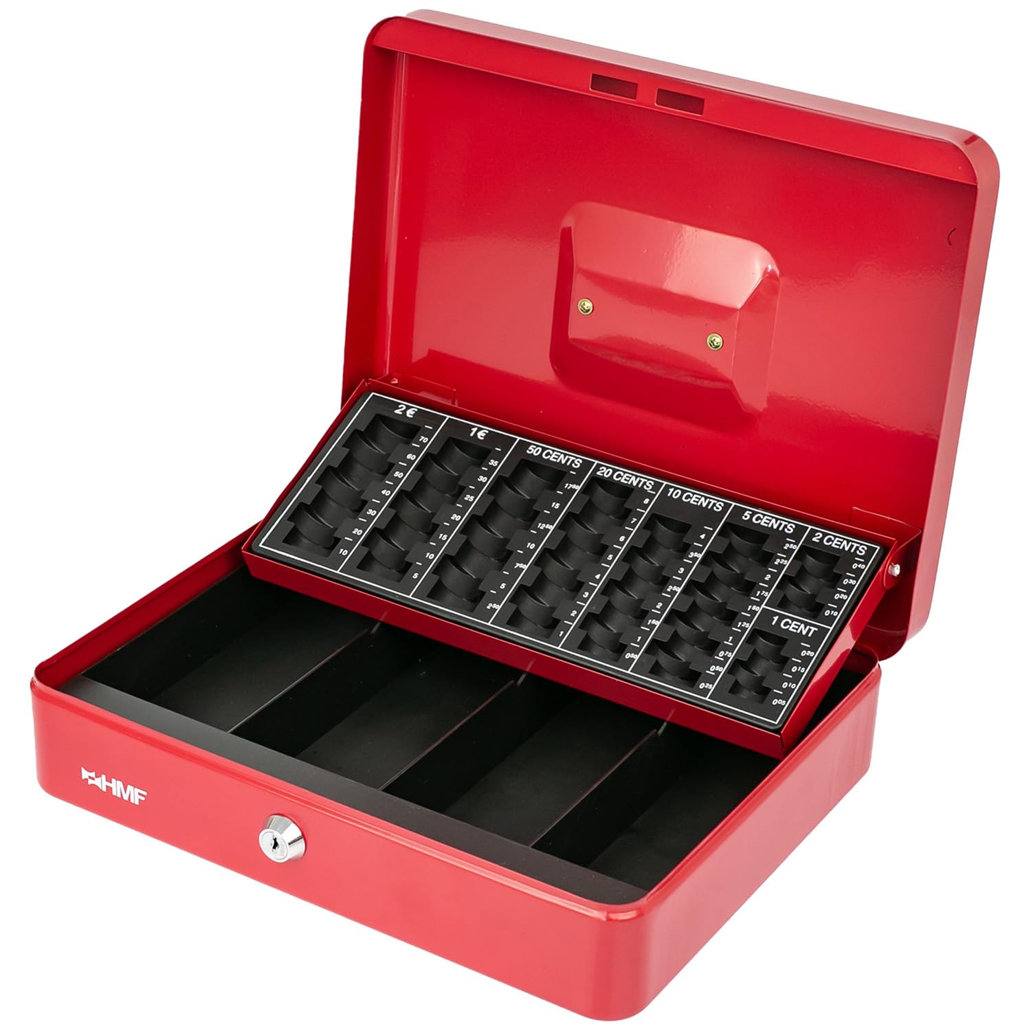 HMF 4215-03 Lockable Cash Box with Coin Counting Board 30.5 x 24 x 8.5 cm Red