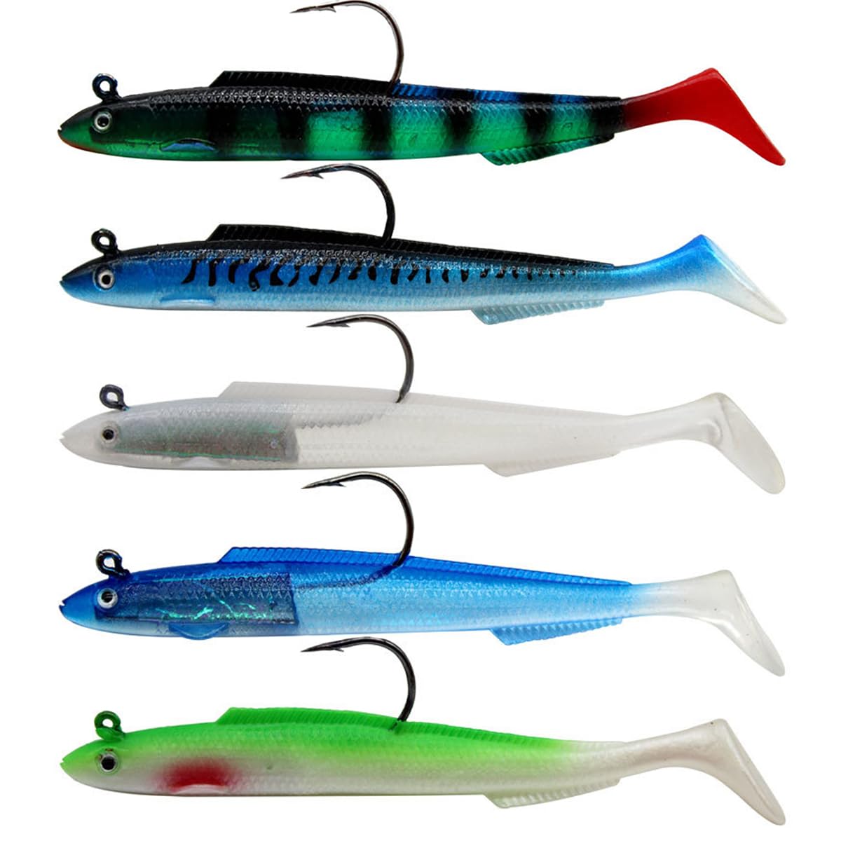 5PCS Paddle Tail Swimbaits - Soft Plastic Fishing Lures With Jig Head - Bass, Trout & Redfish Saltwater Freshwater
