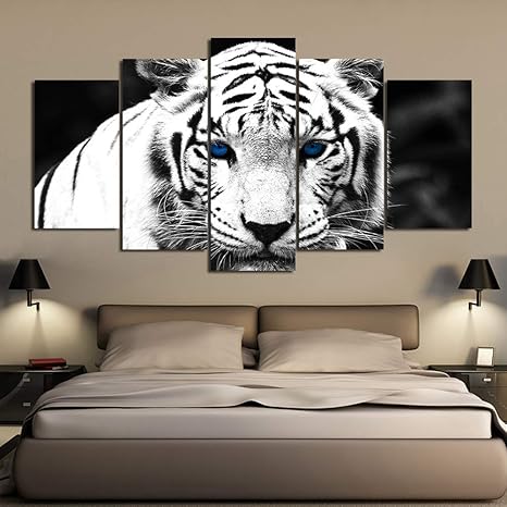Himfl Lona Hd Impreso Tigre Blanco Imagen 5 Paneles Pintura Mural