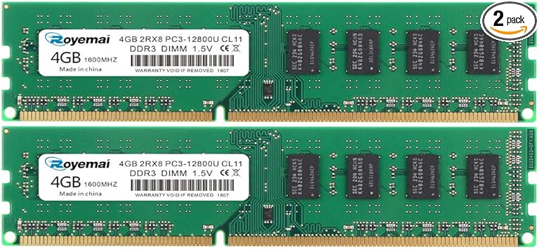 Royemai Ddr3 8gb Kit 2x4gb Pc3 u 8gb 1600mhz Ram 4gb Ddr3 2rx8 240 Pin Dimm Cl11 1 5v Desktop Ram Memory Module At Amazon Com