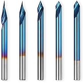 Genmitsu 5PCS V-Groove CNC Router Bits, Degree 20/30/45/60, 1/8'' Shank Nano Blue Coating End Mills, for Wood Carving Milling