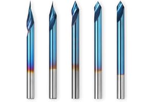 Genmitsu 5PCS V-Groove CNC Router Bits, Degree 20/30/45/60, 1/8'' Shank Nano Blue Coating End Mills, for Wood Carving Milling