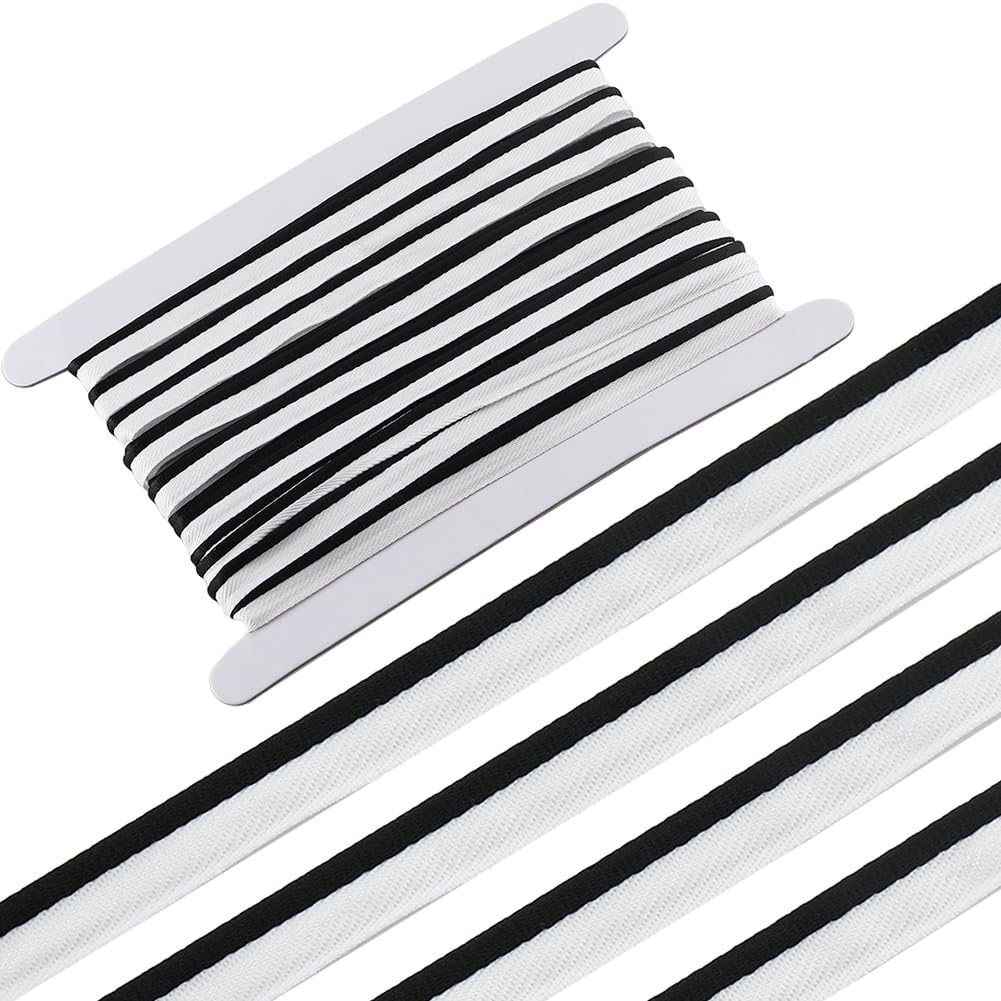 GORGECRAFT 10 Yards*11mm Piping Bias Tape White and Black Stripes Piping Trim Cord Polyester Ribbons for Binding Tape Hemming Sewing Seaming Piping Quilting Clothing Accessories Wrapping Cord Trim