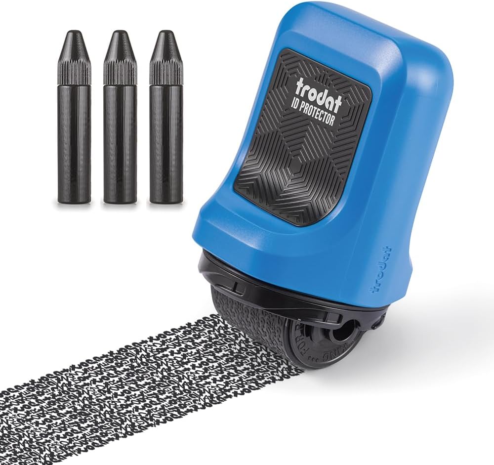 Trodat Wide Identity Theft Protection Roller Stamp with 3 Refills 1.0 Inch
