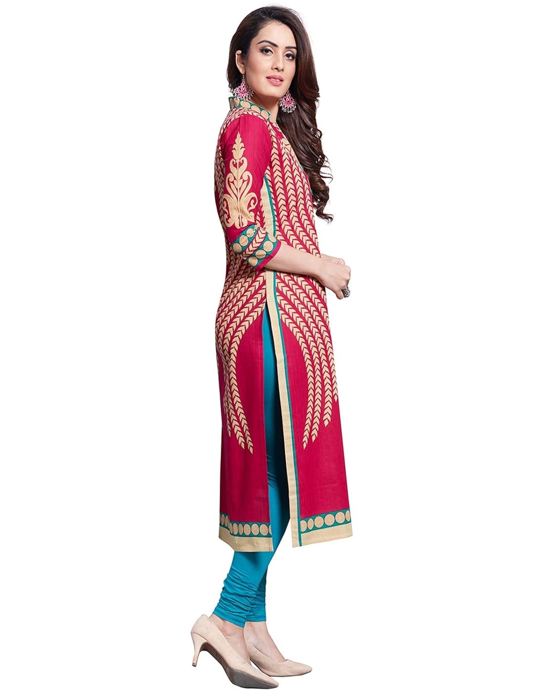 jevi prints women's unstitched kurti material (saheli-1617_pink_free size)