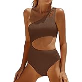 Yonique Cutout One Piece Swimsuit Women - One Shoulder Bathing Suit Ribbed Swimwear 2025 Monokini