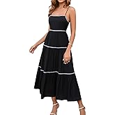 GLNEGE Women's Summer Casual Long Dresses Boho Spaghetti Strap Smocked Backless Beach Dress Flowy Tiered Sundress
