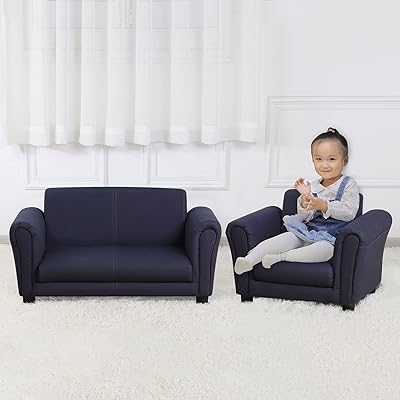 Buy Linen Fabric Kids Sofa Couch 2 Seat Toddler Upholstered Couch Chair Wood Frame Children Lounge With Plastic Legs For Children Gift Blue Double Online In Indonesia B08p2rb7gf