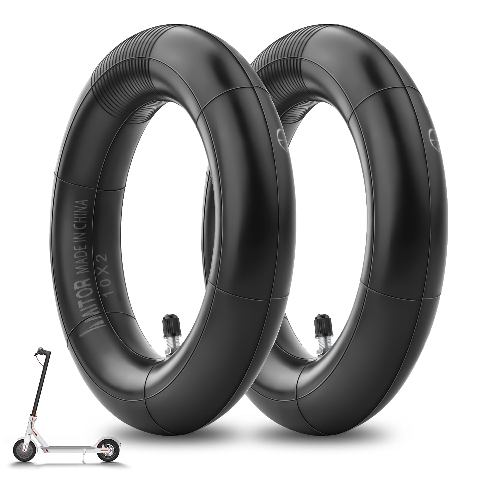 Amitor 10 x 2 Scooter Inner Tube, 10 Inch Thickened Replacement Electric Scooter Inner Tube Inflatable 10x2.0 with Silver Straight Valve, Highly Elastic Butyl Rubber, High Stability & Durability, 2PCS