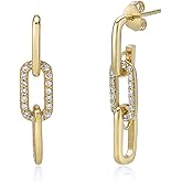 Lavari Jewelers Lab Grown Diamond Link Dangle Drop Earrings for Women - 18k Yellow Gold Plated 925 Sterling Silver Modern Chain Earrings for Her (G-H, VS2-SI1, 0.32 cttw) Push Back