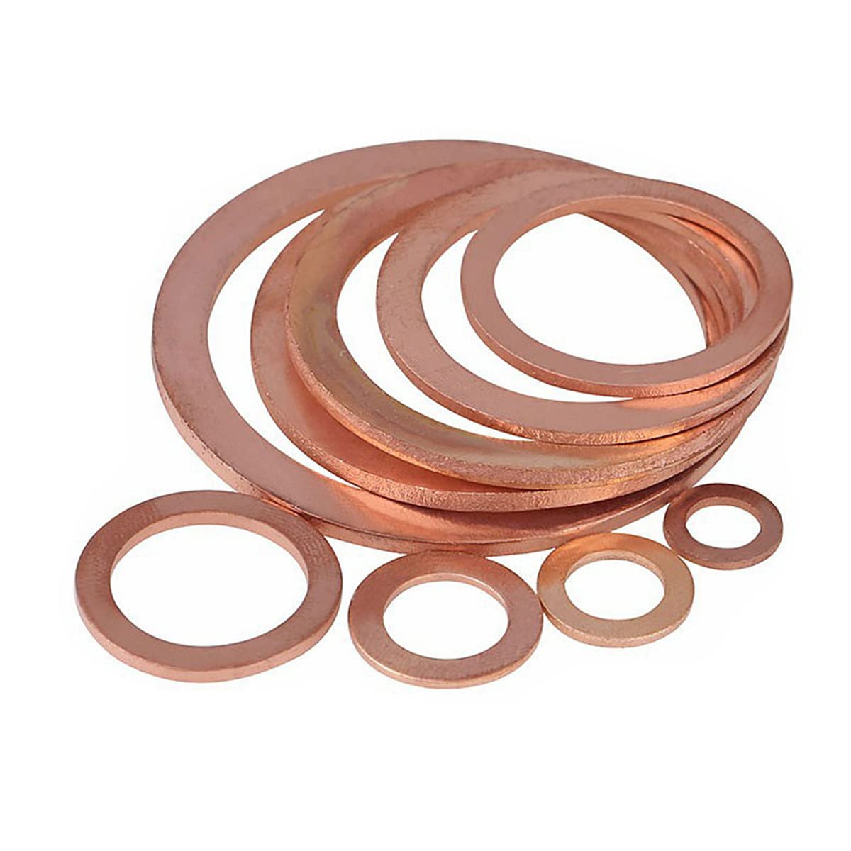 MACHSWON 10 PCS Flat Washers Red Copper Flat Gaskets M10 ID 14mm OD 1mm Thick Round Rings Gasket Sealing Washer Ring Screw Fastener Hardware Accessories