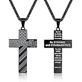 EPIRORA Cross Necklace Gifts For Son- 18"+2" Stainless Steel Engraved American Flag & Bible Verse Pendant Jewelry, Christian Religious Gift for Teen Boys Kids Men, Silver/Black