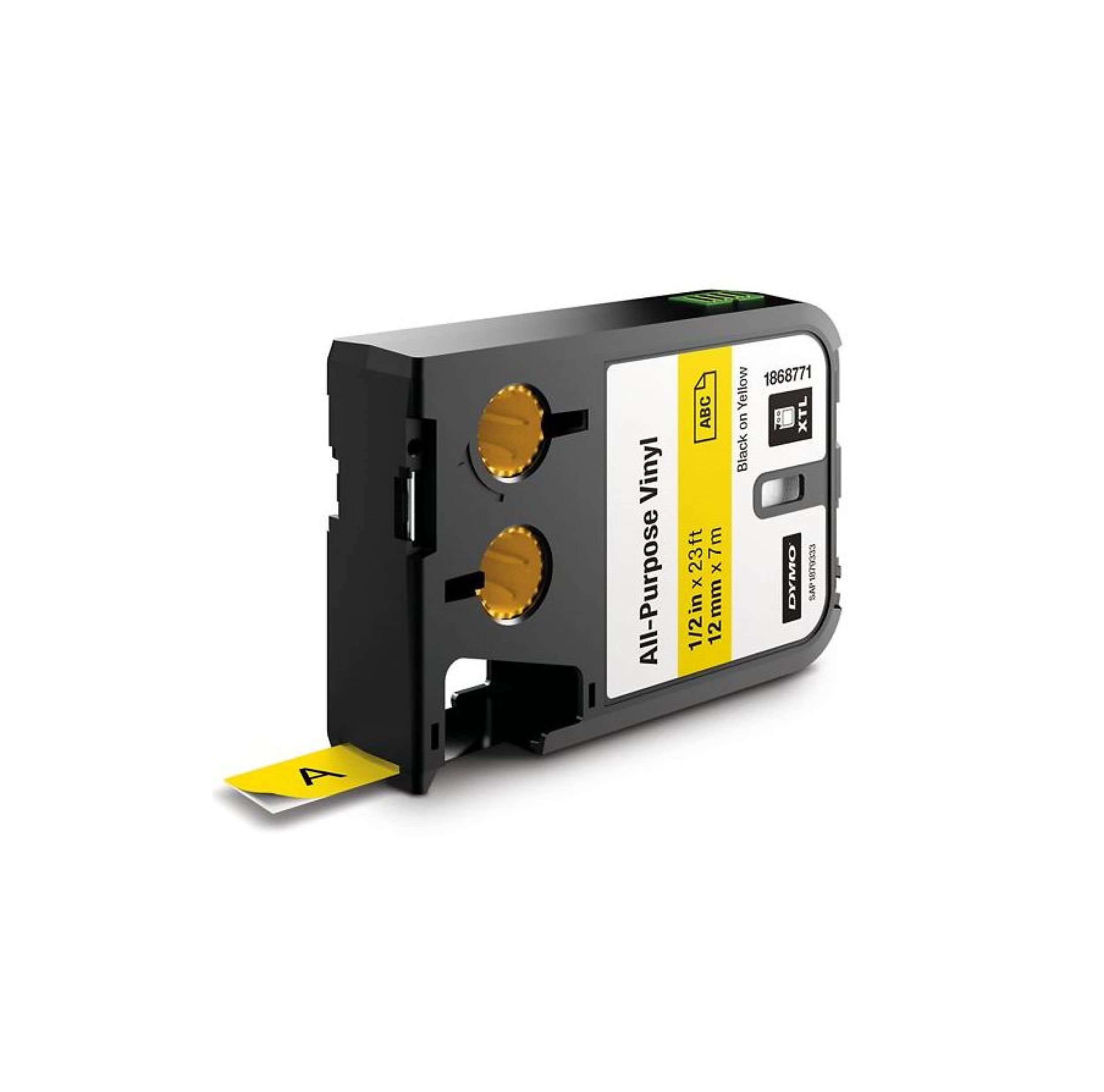 DYMO XTL All-Purpose Vinyl Labels | 12 mm x 7 m | Black on Yellow