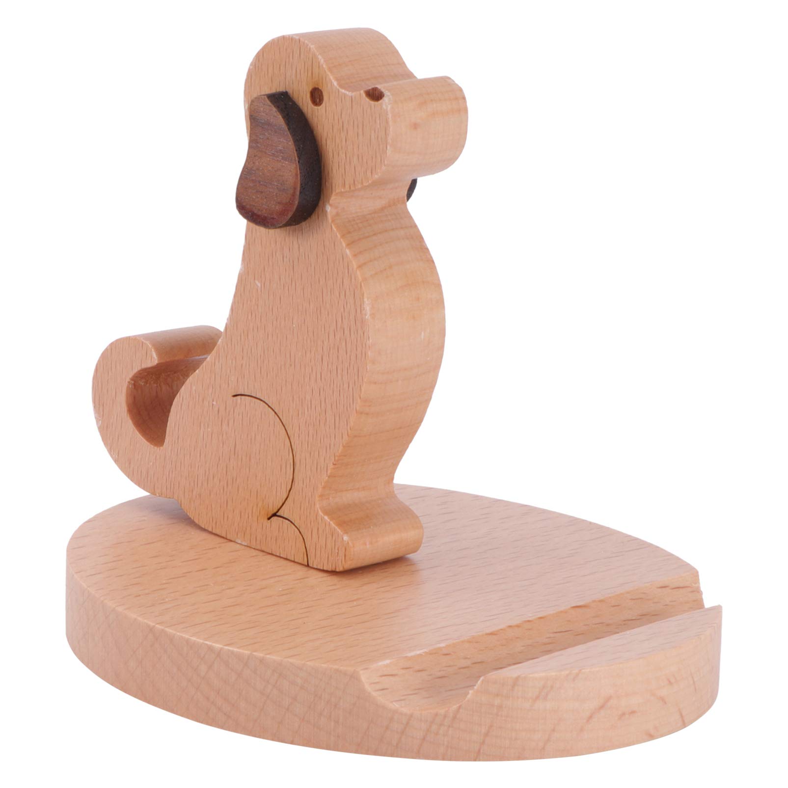 1pc Wooden Holder Cartoon Dog Design Durable Stand Support for Home Office and Automobile Base Compatibility