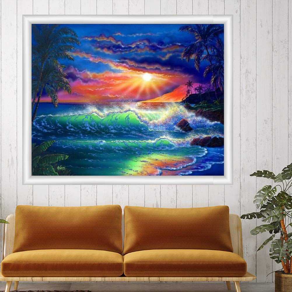 DIY 5D Diamond Painting Kits, Crystal Diamond Embroidery Paintings Pictures Arts Craft for Home Wall Decor Landscape Series (Colored Waves, 30 x 40 cm)