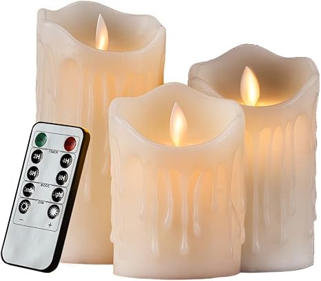 Hichili 3er Set Flammenlose Led Kerzen Echtwachskerze Mit Beweglicher Flamme Timerfunktion Fernbedienung Elektrische Schlafzimmer Wohnzimmer Deko Fur Hochzeit Hochzeit Weihnachts Amazon De Beleuchtung