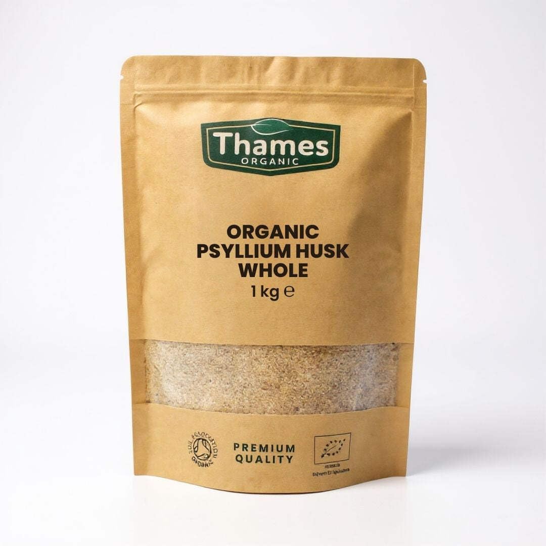 Organic Psyllium Husk Whole - High Protein, High Fibre, Raw, Vegan, GMO-Free - No Additives or Preservatives, Certified Organic - Nutritious, Versatile - Resealable Pouch - Thames Organic 1kg