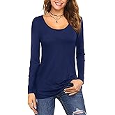 Amoretu Women's Scoop Neck Short/Long Sleeve Tees Cotton T Shirts Blouses Tops