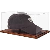 LITY Hat Display Case, No Assembly Required Clear Acrylic Baseball Cap Stand, UV Protection Signed Hat Transparent Showcase, Cap Display Box with Solid Wood Base Risers &amp; Hat Shaper