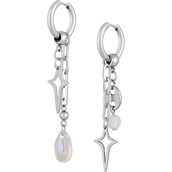 Amazon.com: Sacina Silver-tone Spike Hoop Star Earrings, Grunge