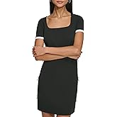 Karl Lagerfeld Womens Short Sleeve Square Neck Bow Embellished Shift Mini Dress
