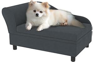 PawHut Luxury Fancy Dog Couch with Hidden Storage, Small Dog Sofa Bed with 2" Soft Foam, Modern Pet Furniture for Puppies & Little Breeds, Dark Gray