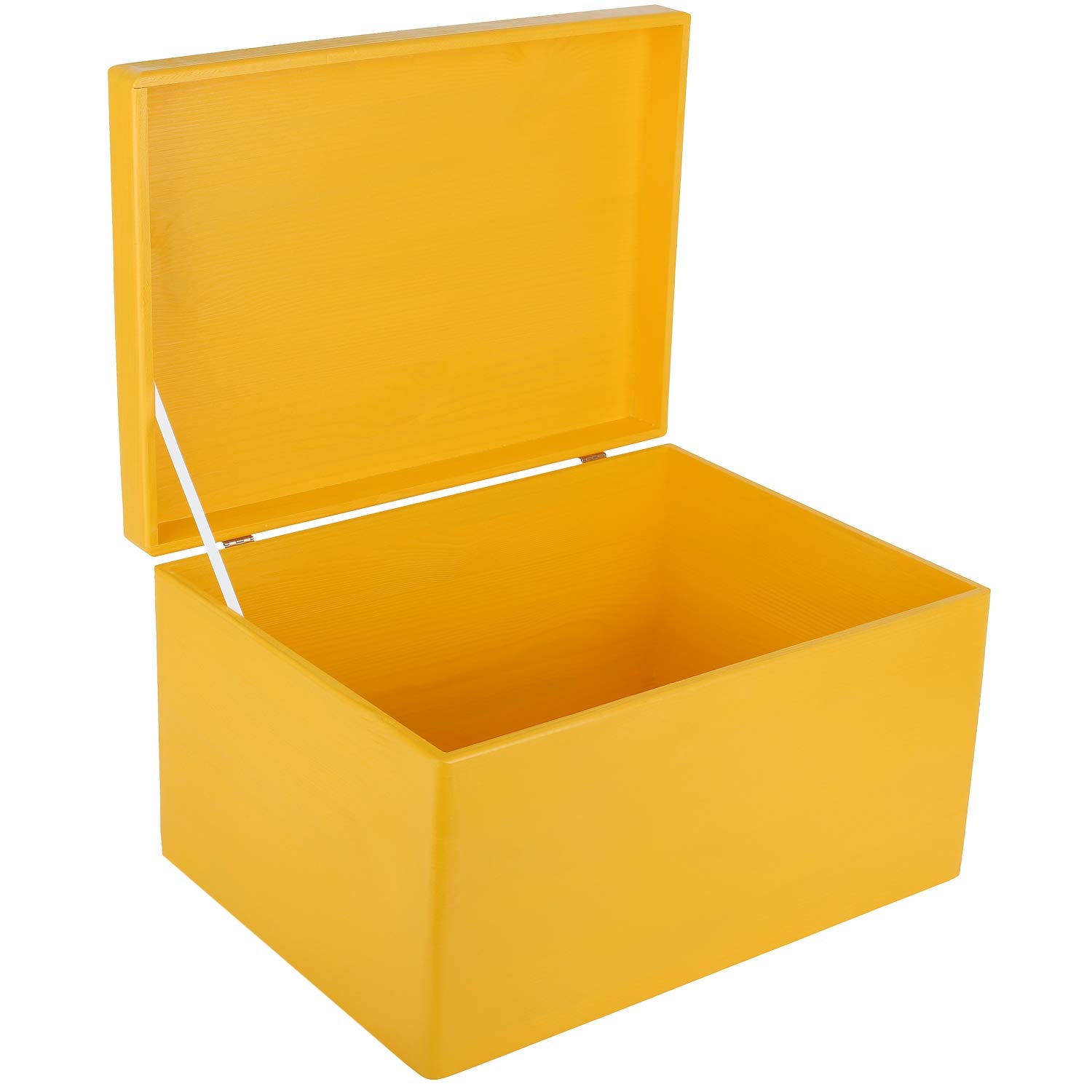 Creative Deco XXL Large Yellow Plain Wooden Storage Box | 40x30x24 cm (+/-1 cm) | with Hinged Lid | Easter Gift Box Kitchen Storage | ROUGH & UNSANDED Wood Keepsake Memory Craft Chest