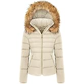 BodiLove Women's Winter Quilted Puffer Short Coat Jacket Plus Size with Removable Faux Fur Hood and Zipper Bone 1X