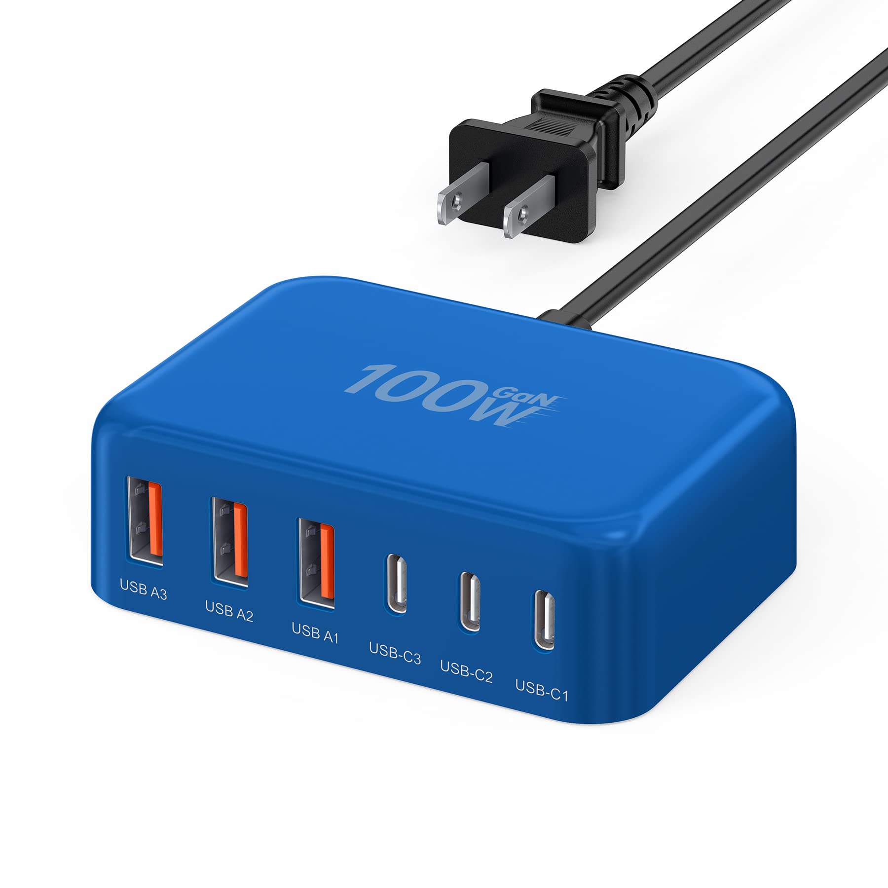 [2026 Updated] USB C Fast Charger, 100W GaN 6 Port Type C Charging Station Hub Block Cube, USB C Wall Charger Power Strip Adapter Plug for iPad iPhone 17 16 15 14 Pro Max Pixel Note Galaxy, 5ft Cord