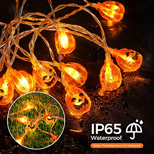 3D Halloween Lichterkette 4.5M 30 LEDs Orange Kürbis Lichterkette Batteriebetrieben LED Wasserdichte Kürbis Lichter Halloween Lichterketten Beleuchtung Dekoration für Weihnachten Party Außen & Innen