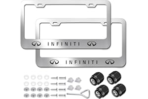 WANRELE License Plate Frames for Infiniti, 2Pack Stainless Steel License Plate Cover Standard License Plate Holder with Screw Caps Set Car Accessories（Silver）