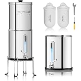 Purewell 2.25G Gravity Water Filter System with Water Level Window - Upgraded 6-Stage 0.01&mu;m Ultra-Filtration Stainless Steel Countertop System - Includes Stand &amp; 2 Filters