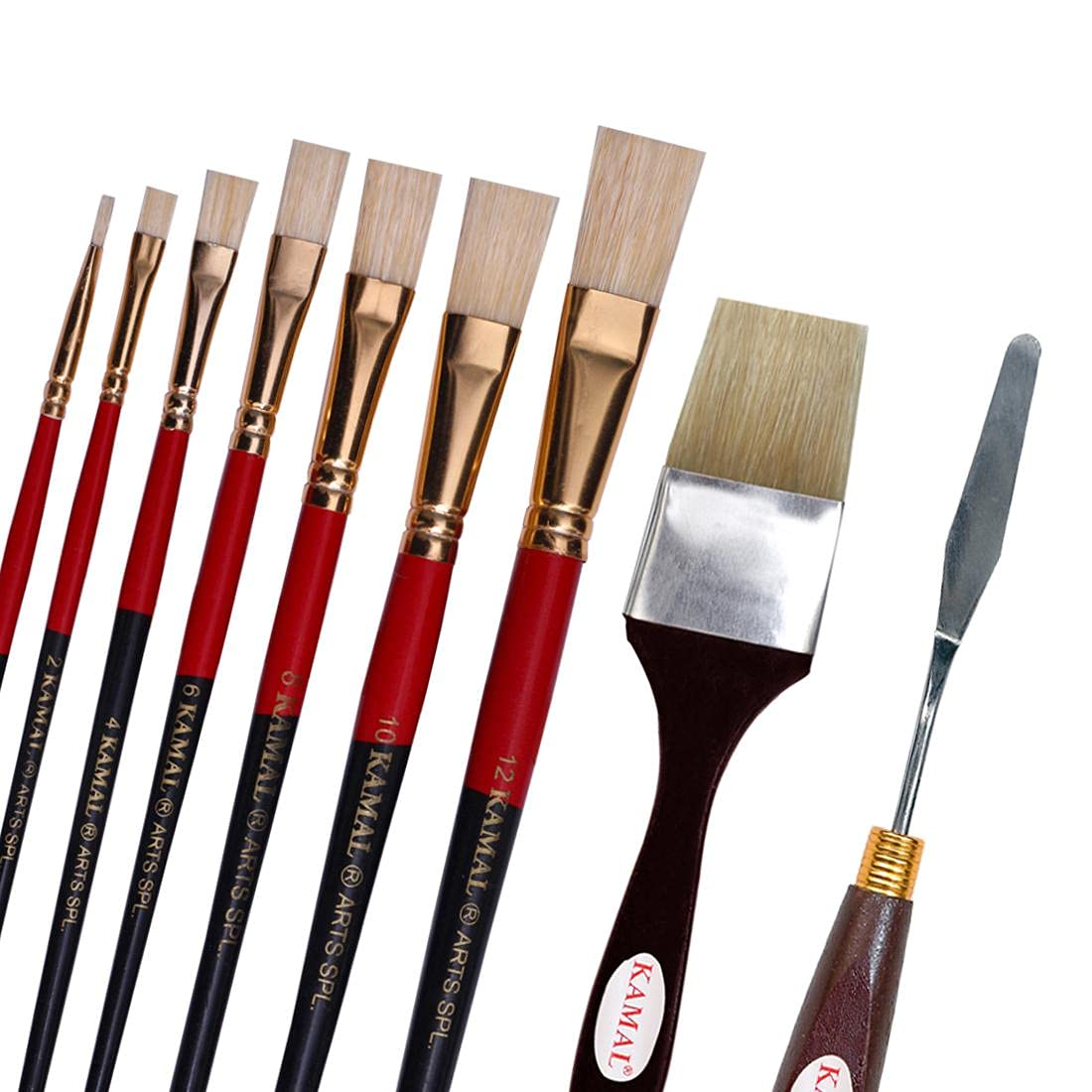 KAMAL Artist Quality Oil Painting Tool Kit with Flat and Wash Hog Hair