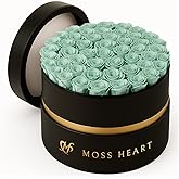 Moss Heart 50 Preserved Roses in Designer Round Box, Real Forever Roses, Long-Lasting 1+ Year, No Watering, Luxury Home Décor Arrangement, Valentine’s Day Gift for Wife or Girlfriend