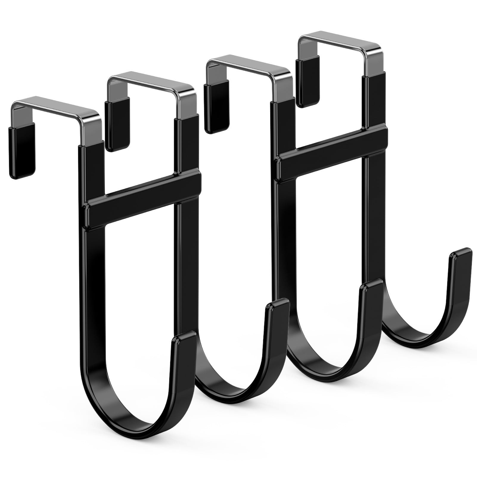 Photo 1 of FYY Over The Door Hooks - 2 Pack Heavy Duty Dual-Hook Organizer Hanger with Non-Slip Rubber for Towels, Clothes, Hats & Bags Use in Bathroom, Bedroom, Kitchen - Fits Interior Doors Up to 1 3/8" Black