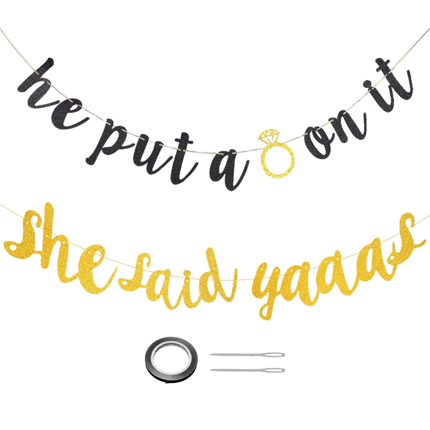 1Pcs Glitter Proposal Bunting, 1Pcs "She Said Yaaas" Glitter Bunting, "He Put Ring On It" Proposal Bunting, Proposal Party Decoration Bunting, Wedding Bunting Decoration