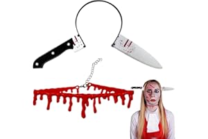 Halloween Fake Knife Headband and Vampire Fake Blood Drip Necklace for Party Costume Props Cosplay Zombie Makeup Accessories