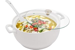 Ceramic Soup Tureen with Lid, 3L Large Capacity Soup Bowl with Lid and Handles for Serving Salad Pasta Noodles Stew, Microwav
