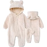 CHAOJIESI Baby Snowsuit Bear Ear Hooded Jumpsuit Fleece Romper Zipper Winter Coat Outfits