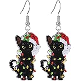 coadipress Christmas Cat Earrings for Women Cute Funny Christmas Cat Animal Earrings Lovely Santa Hat Kitten Christmas Socks Cat Christmas Tree Cat Earrings Xmas Holiday Earrings