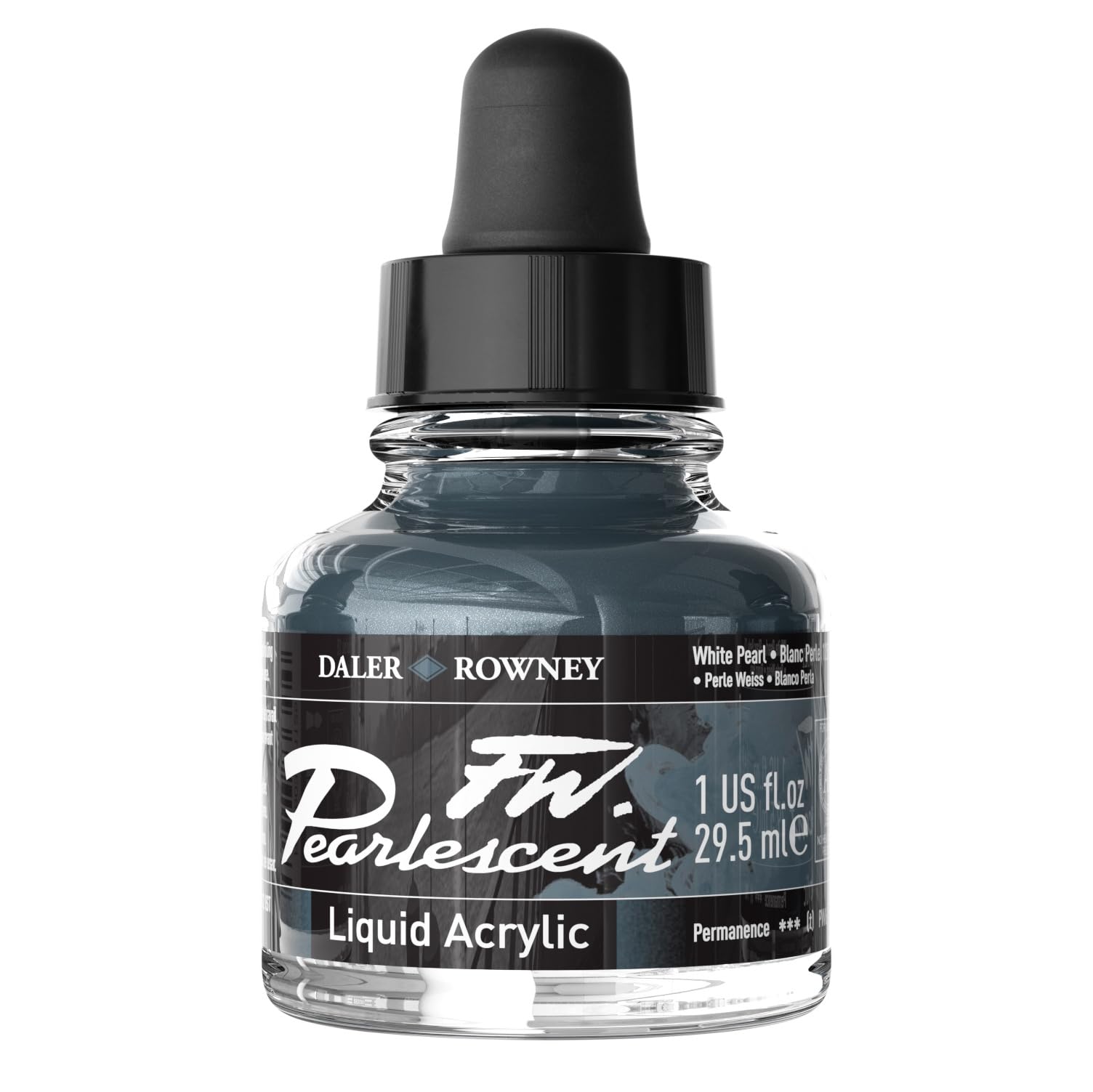 Daler-Rowney FW Acrylic Ink, Glass Bottle with Dropper, 1oz - 29.5 ml, White Pearl