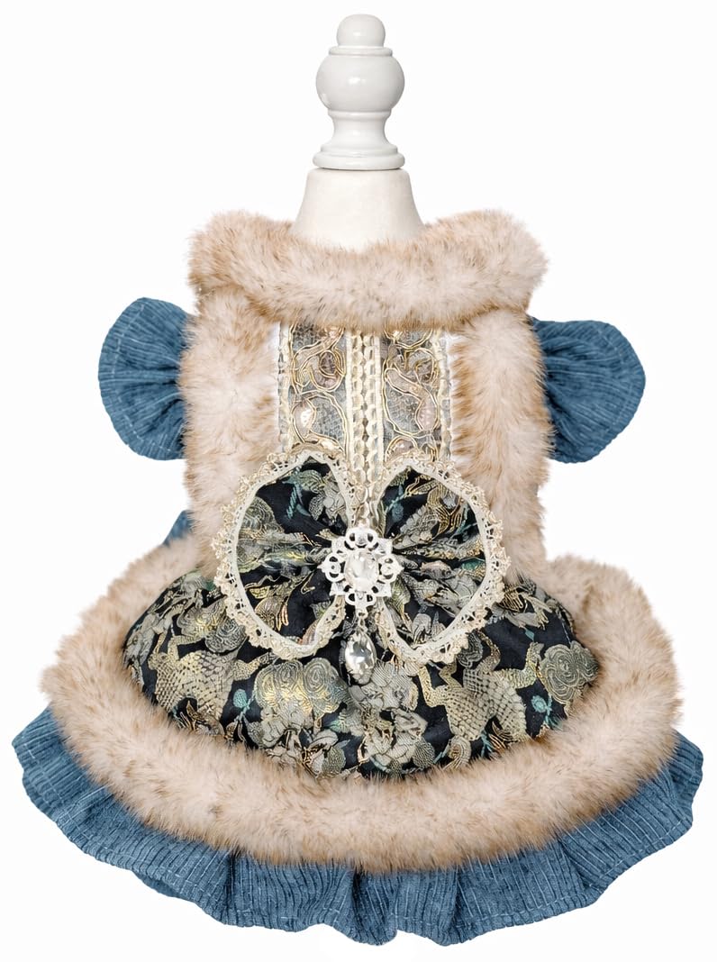 MaruPet Fashion Sweet Puppy Dog Lace Princess Dress for EXTRAL Small and Small Dog F-Blue-1 XLL Image