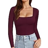 MANGOPOP Womens Square Neck T Shirts Long Sleeve Short Sleeve Tops Fitted Tees