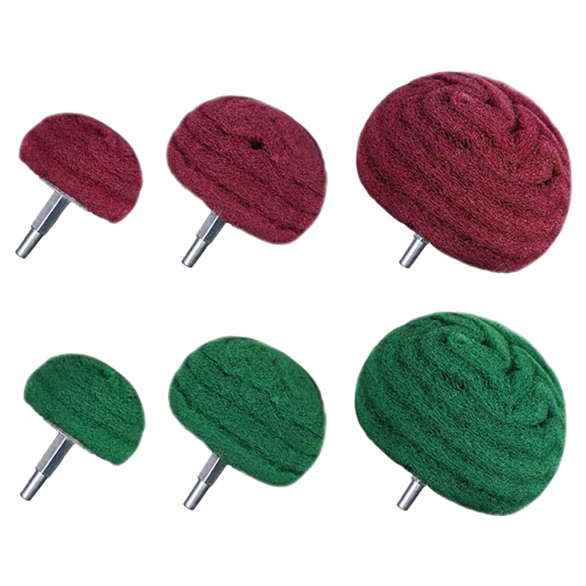 Hopbucan 6PCS Dome Type Sanding Mop Polishing Pad, Nylon Fiber Polishing Wheel, 180 Grains Mixed with 320 Grains(Red+Green Mixed)
