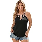 winkbay Women's Plus Size Cut Out Camisole Tops Summer Ring Spaghetti Strap Party Tops