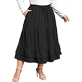 LassDazz Women's Plus Size Midi Skirt Ruffle Tiered Skirts Midi Length Casual Flowy A Line Fall Skirt with Pockets