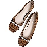 TN TANGNEST Womens Casual Flats Fashion Chain Square Toe Ballet Flats Rhinestone Flats Comfort Slip On Dress Shoes Leopard Brown 40(8)