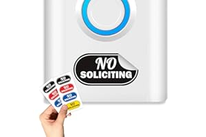 WETHINKEER 8 Pack No Soliciting Sign for Ring Doorbell — Keep Solicitors Away, 1.4” x 0.7” Tiny Size Strong Self-Adhesive No Soliciting Sticker, Perfect for Most Doorbells, 4 Bright Colours, Easy to Read
